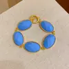 Pulsera Ovalada de Metal y Resina Dopamina para Mujer Lujo Ligero Sensación de Alta Gama Estilo Vintage Anillo de Mano Diseño de Nicho Personalidad Joyería de Mano