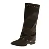 Estilo Europeu~Bico Fino Calça com Rebite Botas Femininas 2026 Nova Outono Emagrecedora Botas Longas Hot Girl Cano Alto Botas de Equitação