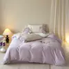 Juego de cuatro piezas de algodón de fibra larga 100S de lujo ligero de alta gama estilo francés, juego de ropa de cama de tres piezas con funda nórdica bordada de satén 100% algodón