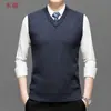 Colete de Tricô da Moda Masculino, Suéter Jacquard Casual sem Mangas com Decote V para Homens de Meia-idade, Colete Camada Base