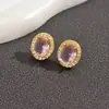 Brincos Europeus e Americanos Elegantes e Luxuosos de Alta Qualidade Estilo Cool Oval com Diamante Grande Incrustado Pequenos Brincos Totalmente de Diamante Essenciais para Jantar e Casamento