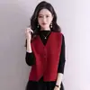 Colete de outer wear para outono e inverno, outer wear de suéter de tricô, estilo chinês vermelho de Ano Novo, novo colete de tricô com decote V estilo chinês para mulheres