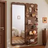 Espejo de Vestir con Tablero Perforado de Madera Maciza, Espejo de Cuerpo Entero Oculto, Deslizante, Uso Doméstico, Cerrable, Montado en Pared, Espejo para Recibidor