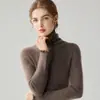 Suéter de cuello alto de encaje suave para mujer de comercio exterior transfronterizo, suéter de capa interior para otoño e invierno, camiseta básica de punto de color liso con cuello alto apilado