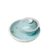 Soporte para tetera azul Ino Kisho con incrustaciones doradas y plateadas de diseños de ciruelo, orquídea, bambú y crisantemo, Exquisita bandeja de cerámica para té seco, Juego de té Kung Fu