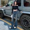 Nuevos Jeans Casuales Perezosos de Cintura Alta para Mujer Pantalones de Pierna Ancha para Mujer Pantalones Acampanados High Street Retro Pantalones de Mopa