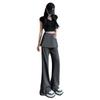 Tiro Real Dulce Fresco Chica Picante Pantalones Casuales Sentido del Diseño Gris Falso Dos Piezas Pantalones de Campana para Mujer Primavera Pantalones de Pierna Ancha