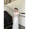 Socialité Francesa Un Hombro Malla Encaje Sensación de Alta Gama Formal Largo Sexy Irregular