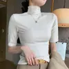 H342 Cuello semialto, manga tres cuartos, camiseta de manga corta, nuevo top popular para mujer, camiseta base protectora solar para mujer