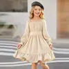 Vestido Largo de Manga Larga con Volantes de Cuello Cuadrado Acampanado Estilo Europeo y Americano Primavera y Verano, Ropa Infantil de Manga Larga Más Vendida en Amazon