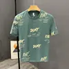 Camiseta de Manga Media para Hombre de Verano Fina con Estampado de Letras Estilo High Street Americano Transfronterizo Marca Trendy Juvenil de Manga Media
