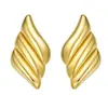 Pendientes INS Europeos y Americanos de Acero Inoxidable Dorado Grueso Alas Grandes Acero de Titanio Tres Capas Raya Geométrica Pendientes de Oro 18K para Mujeres