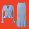Vestido Otoño/Invierno 2025 con Cintura Ceñida, Mangas Acampanadas, Parte Superior de Punto + Vestido Traje de Cola de Pez, Estilo Largo para Otoño e Invierno