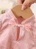 Estilo verano rosa bambú bebé nuevo estilo chino cheongsam, mameluco estilo tradicional para bebés niñas, atuendo de una pieza para niñas, adecuado para bebés de un mes y un año