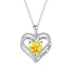 Colar Coração Eterno Amor com Diamantes Incrustados e Corrente de Clavícula em Formato de Coração Duplo Gravado Pingente de Doze Cores de Pedra de Nascimento Luxo Leve