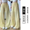 Pantalones casuales deportivos de exterior estilo americano amarillos para mujer, verano 2026, de cintura alta, adelgazantes, pierna recta, pantalones de pierna ancha para senderismo