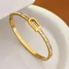 Pulsera de Acero de Titanio Moda Europea y Americana Transfronteriza Aliento de Bebé Femenina Redonda Completa de Diamante Pareja Acero Inoxidable Oro 18 Joyería Nuevo Estilo