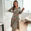 Bai Fen Zhi Yi Amazon Ropa Retro Europea y Americana para Mujer Vestido de Manga Larga con Estampado Cuadrado Francés, Plisado, Ajustado