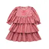Otoño 2026 Estilo Coreano Ropa Infantil Bordado de Fresa Vestido Dulce para Niña Cuello Redondo Encaje Cuadros Vestido de Pastel Infantil