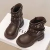 Botas Infantis Botas Martin 2026 Outono Novo Sapatos Infantis Pretos com Plush Algodão Botas Curtas Botas Quentes para Neve Botas de Cano Médio