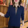 Nova Moda de Outono Camisa com Gola de Xadrez Costurado Mãe de Meia-idade Elegante Versátil Estilo Ocidental Rejuvenescedor Peça Falsa Dupla