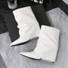Botas altas apiladas Little Black Line plateadas sexys de tacón alto, elegantes botines de punta a media pantorrilla, botines cortos para mujeres petite, otoño