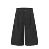 Shorts Cropped de Rayas Verticales de Pierna Ancha Estilo High Street Americano para Hombre, Shorts Casuales de Verano con Pliegues y Diseño de Botones Dobles de Cinco Puntos