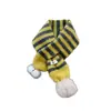 Bufanda de punto a rayas para niños, moderna y linda con pompoms de dibujos animados, un calentador de cuello de invierno elegante y cálido para bebés