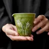 Mandarin Verde Pequeno Vidrado em Rocha Pintado à Mão com Acabamento Dourado Bambu Cerâmica Moldado à Mão Gong Dao Bei Mar de Chá Casa Separador de Chá Conjunto de Chá Gongfu