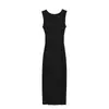Vestido largo de punto con cuello redondo, sin mangas, abertura en la espalda, estilo 'chica caliente' puramente deseable, corte ajustado, ceñido a la cintura, vestido bodycon, vestido tipo camiseta sin mangas para mujer