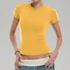 Camiseta Deportiva de Manga Corta con Hombro Normal para Mujer Caijue, Top de Fitness de Ajuste Delgado de Alta Elasticidad, Top de Yoga con Sensación de Casi Nada