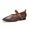 [Precio Especial 158] Zapatos Retro de Cuero de Caballo Lavado para Mujer Punta Fina Tacón Bajo Zapatos Pequeños de Cuero Zapatos de Cuero Genuino