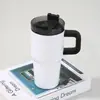 Nuevo vaso de hielo plegable con pajilla, termo portátil para exteriores con asa, vaso para coche de doble capa al vacío para sublimación