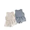 Nuevo Conjunto de Verano para Niños y Niñas Estilo Coreano Delgado Suave Versátil Chaleco Plisado Shorts Ropa para el Hogar Ropa Exterior