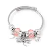 Pulseras de Cuentas de Colores Populares Europeas y Americanas Transfronterizas con Colgantes de Mariposa de Plata Antigua de Aleación Venta al por Mayor de Fábrica Pulseras