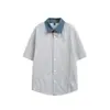 Sevennos Moderna Retro Americana Solapa Ropa de Trabajo Camisa Chaqueta Rayada Holgada para Hombre Cs08
