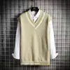 Colete suéter com decote em V masculino primavera e outono, estilo coreano, moderno, suéter solto estilo Hong Kong, estilo retrô, estilo universitário