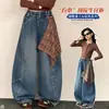 Jeans Retrô Wide Leg Solto High Street para Meninas Outono Novo Estilo Design Americano Calças de Perna Curva com Caimento Cintura Média Tendência