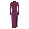 Vestido Longo com Gola Meia-Alta, Fenda Lateral, Acabamento Escovado, Estilo Pura Desejo, Novo Outono, Cintura Marcada, Slim Fit, Comprimento Médio, Bodycon