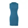 Estilo europeo nuevo top sin mangas sexy de doble capa de cuello alto falda bodycon cintura elástica ceñidora de cintura vestido base ajustado con temperamento