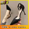 Novedad 2025 Tacones Altos Franceses Blanco Crudo, Sandalias de Tacón de Aguja con Tiras de Hebilla de Una Sola Línea para Mujer, Femeninas para Faldas