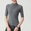 Suéter de punto para mujer con patrón de espiga, cuello semialto, manga media, texturizado, corte ajustado, sencillo, adecuado para ir al trabajo, agradable al tacto y elegante