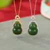 Yuebao Joias Jade Natural Hetian Prata Esterlina S925 Banhada a Ouro Verde Jade Cabaça Ruyi Moeda de Cobre Super Brilhante Pingente de Alto Padrão