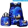 Mochila Escolar para Estudiantes de Primaria y Secundaria con Estampado 3D Transfronterizo, Bolsa para el Almuerzo, Estuche para Lápices, Set de Tres Piezas Sonic Sonic