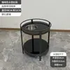 Mesa de chá redonda, de vidro temperado, simples e de camada dupla para salas de mahjong, com porta-chá embutido, sem necessidade de montagem