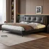 Cama Matrimonial Minimalista de Cuero Estilo Italiano con Cabecero Alto Suave, Adecuada para Aspiradoras Robot con Acceso Libre