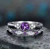 Desea Nuevo Conjunto de Dos Anillos de Moda con Circonita para Mujer con Anillos de Piedra Verde Microincrustada Venta al por Mayor