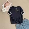 Camiseta de Manga Corta de Algodón Texturizado Color Sólido Estilo Coreano con Copos de Nieve y Borde Enrollado para Mujer, Estilo Delgado de Verano, Corte Ajustado, Elegante y Favorecedora para el Tono de Piel