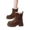 Botas de algodón forradas de felpa para mujer, suela gruesa, colección otoño/invierno 2026, cálidas, suela gruesa, botas Martin, botines, botas de nieve, zapatos casuales de algodón