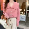Cardigã de malha com gola Peter Pan retrô estilo japonês para mulheres Outono novo design senso de nicho estilo Chanel casaco suéter de cor sólida